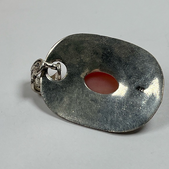 925 Sterling Silver Overlay Pink Opal Gemstone Statement Pendant - Picture 3 of 7